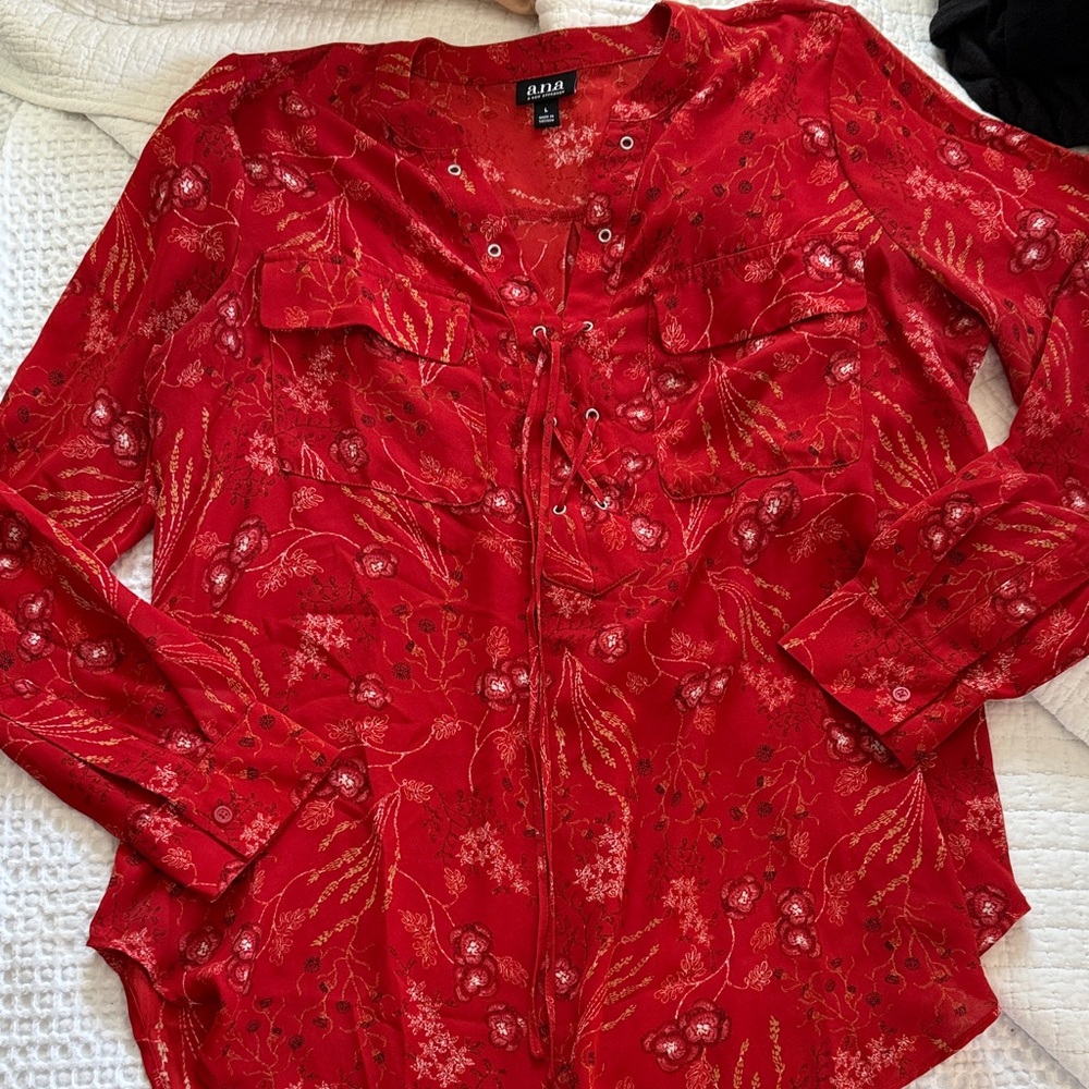 a.n.a Red Floral Blouse